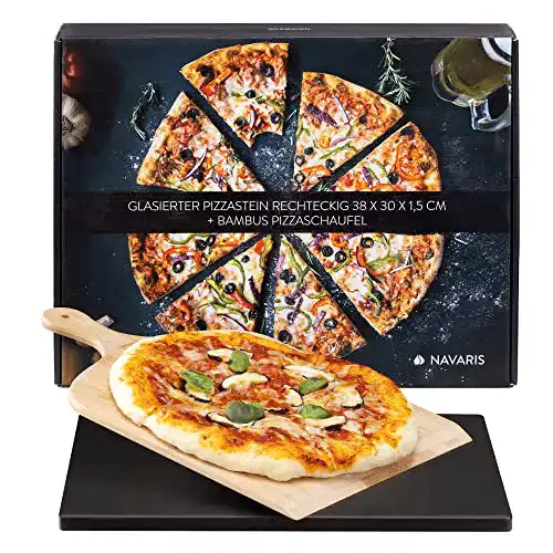 Pizzastein Navaris XL für Backofen Grill aus Cordierit, 38x30cm