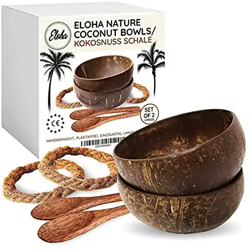 Kokosnussschale ELOHA 2er Set Kokosnuss Schalen: mit Holzlöffel