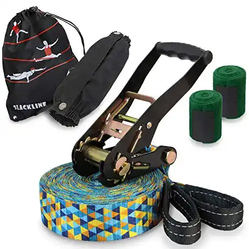 Slackline ALPIDEX Set 15 m + Baumschutz und Ratschenschutz