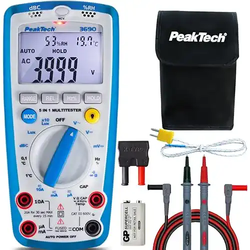 Luxmeter PeakTech 3690 – Digitales 5-in-1 Multimeter, 600 V