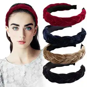 Haarreif BETESSIN 4Pcs Samt Geflochten Stirnband Breit Haarband