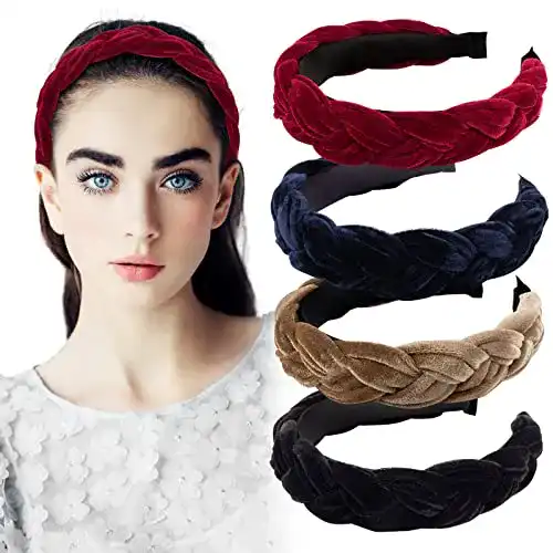 Haarreif BETESSIN 4Pcs Samt Geflochten Stirnband Breit Haarband