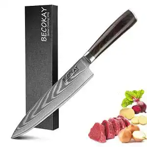 Damast-Küchenmesser BECOKAY Damastmesser Kochmesser 20cm