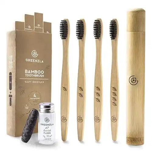 Die beste Zahnbürsten GREENZLA Bambus -Set (4er-Pack) mit Reiseetui 2026 Test Bestseller Zahnbürsten GREENZLA Bambus -Set (4er-Pack) mit Reiseetui