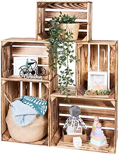 Obstkiste LAUBLUST Vintage Holzkisten 5er Set Geflammt