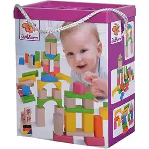 Bauklötze Eichhorn 100088021 60 bunte und naturfarbene Holz