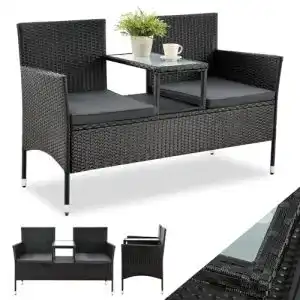 Rattan-Gartenmöbel Juskys Polyrattan Gartenbank Monaco