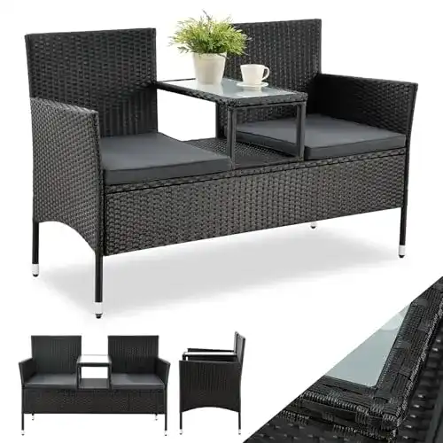 Rattan-Gartenmöbel Juskys Polyrattan Gartenbank Monaco