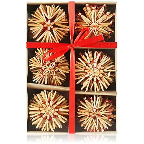 Strohsterne com-four ® 24-teiliges Set Christbaum-Schmuck