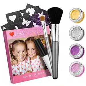 Glitzertattoos ZMILLA ® Glitzer Tattoo Set 4 Farben 52 Schablonen