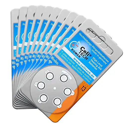 Hörgerätebatterien Celitech 60 x Größe 13 ORANGE