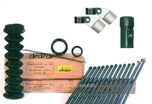 Maschendrahtzaun Zaun-Nagel Set komplett Paket 25 m / 80 cm