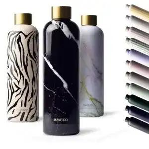 Edelstahl-Trinkflasche 1 Liter MAMEIDO Black Marble Gold