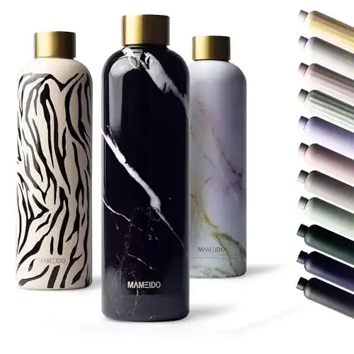 Edelstahl-Trinkflasche 1 Liter MAMEIDO Black Marble Gold