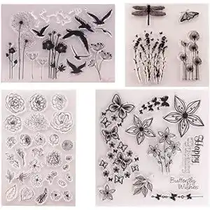 Silikonstempel FOLANVOFF Blumen und Blätter Set, 4 Stück Clear