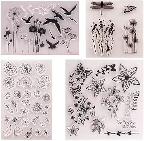 Silikonstempel FOLANVOFF Blumen und Blätter Set, 4 Stück Clear