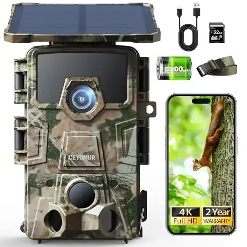 Wildkamera mit WLAN CEYOMUR Solar Wildkamera 4K 30fps