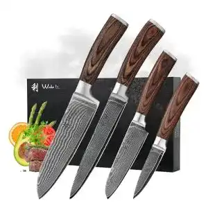 Damastmesser-Set Wakoli 4er mit Pakkaholz Griffen