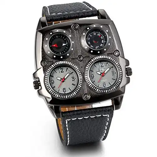 Uhr mit Kompass JewelryWe Herren Armbanduhr, Leder Legierung