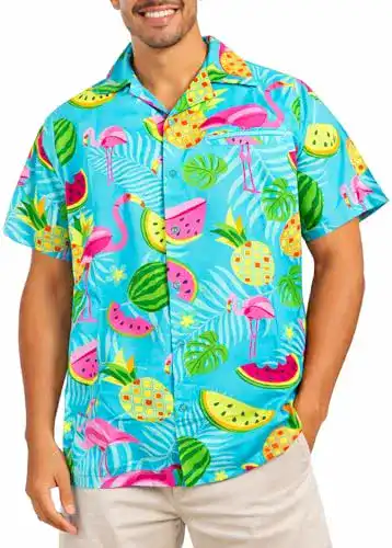 Hawaiihemd King Kameha Funky , Kurzarm, Flamingos Melonen
