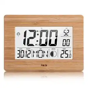 Holz-Wecker FanJu FJ3530 Digital Wecker Funk Batteriebetrieben