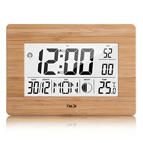 Holz-Wecker FanJu FJ3530 Digital Wecker Funk Batteriebetrieben