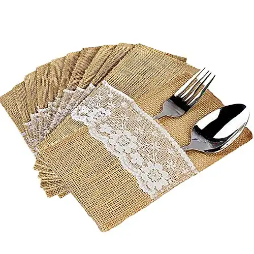 Serviettentaschen Donken 30 Stück Jute Bestecktaschen mit Spitze