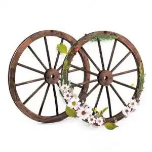 Wagenräder GOPLUS 2 x Wagenrad aus Tannenholz mit Eisenblech