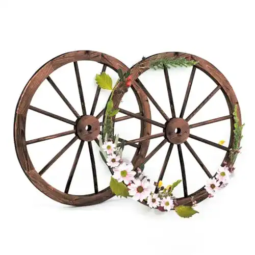 Wagenräder GOPLUS 2 x Wagenrad aus Tannenholz mit Eisenblech