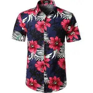 Hawaiihemd JOGAL Herren Casual Floral Blumenmuster Kurzarm