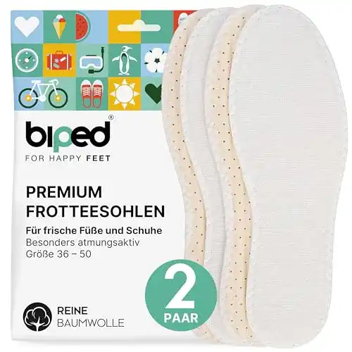 Barfußsohle biped 3 Paar n – Einlegesohlen mit 100% Baumwoll Frottee
