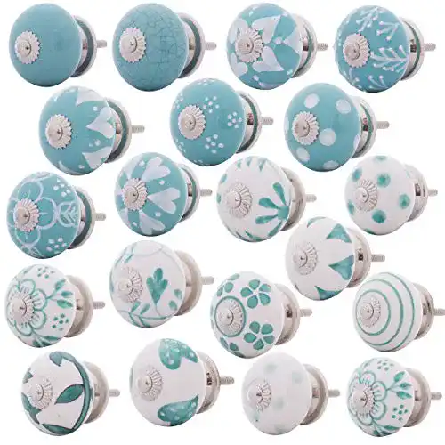 Möbelknopf Knober Möbelknöpfe Set 20 in türkis weiss
