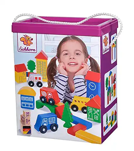 Eichhorn-Holzbausteine Eichhorn 50 bunte City Blocks mit Druck