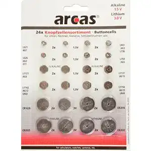 Knopfzelle Arcas 12792400 AG Alkaline CR Lithium Set, 24 tlg
