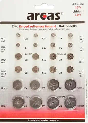 Knopfzelle Arcas 12792400 AG Alkaline CR Lithium Set, 24 tlg