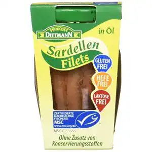 Sardellen Feinkost Dittmann in Sonnenblumenöl MSC zertifiziert