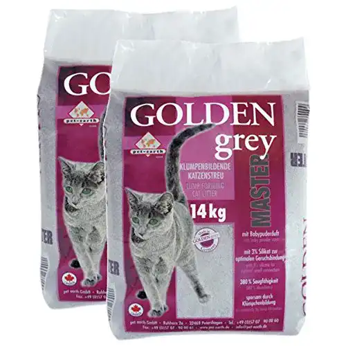 Katzenstreu pet-earth Golden Grey Master, Babypuderduft 2x14kg