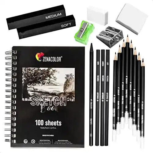 Skizzenbuch Zenacolor Komplettes Zeichnen Set mit Zeichenblock