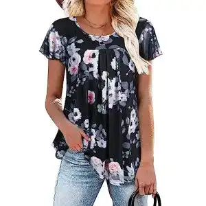 Bluse Beyove Damen Kurzarm Falten Shirts Sommertop Leicht