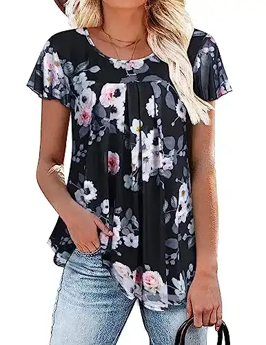 Bluse Beyove Damen Kurzarm Falten Shirts Sommertop Leicht