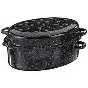 Bräter axentia Gans schwarz/weiß 38 cm, Emaille- mit Deckel