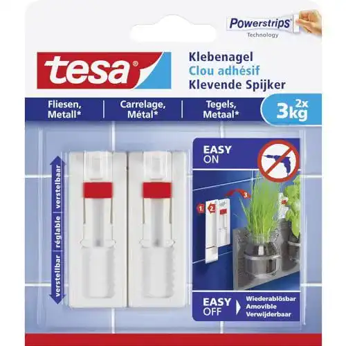 Klebenagel tesa Fliesen&Metalll, verstellbar, 2 Stück, anpassbar