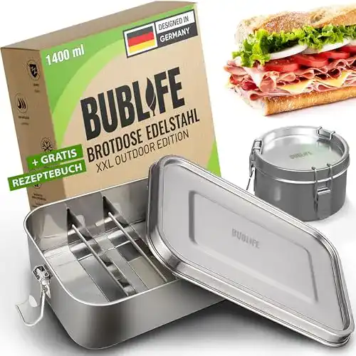 Brotdose Metall Bublife Brotdose Kinder mit Fächern Edelstahl