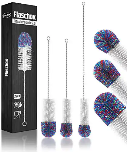 Flaschenbürste FLASCHOX Premium 3er Set, reinigender Wollkopf