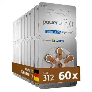 Hörgerätebatterien-312 Varta Powerone p312, 60x Typ 312 Braun