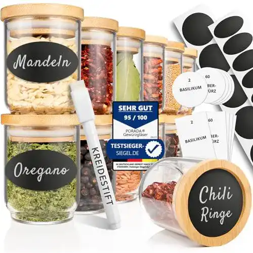 Gewürzgläser Porada 12 stapelbare Set 150ml Glasbehälter