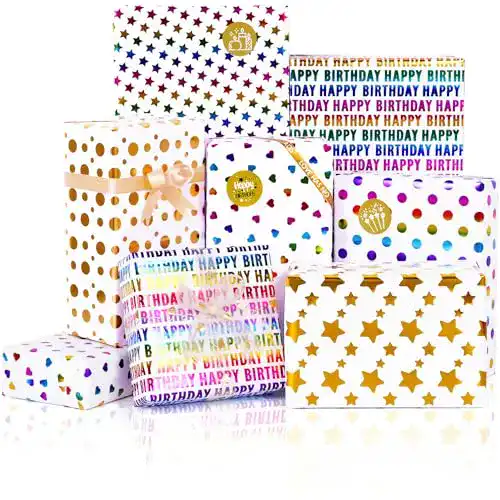 Geschenkpapier MAMUNU , 6 Stück Geburtstags, Bunte Geschenk Papier