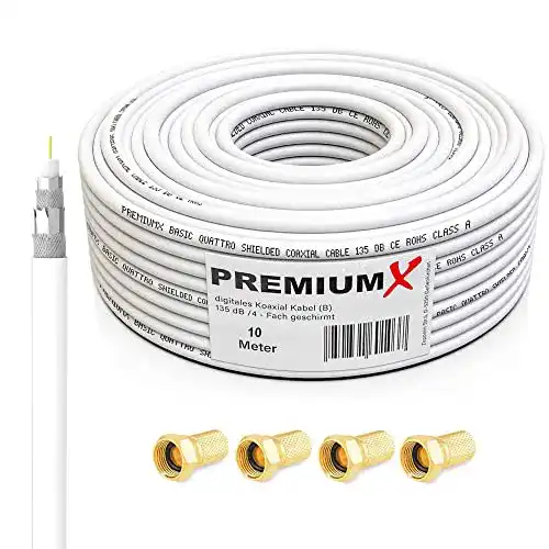 Koaxialkabel PremiumX 10m Basic 135dB 4-Fach SAT