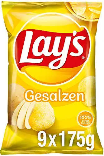 Kartoffelchips Lays Lay’s Gesalzen – Knusprig gesalzen, 9 x 175g