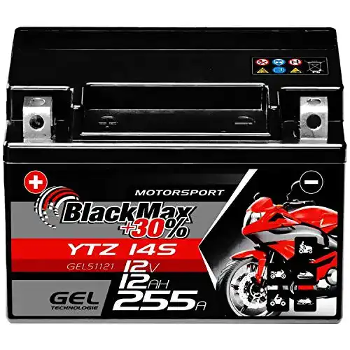Motorradbatterie 12 V 12 Ah BlackMax YTZ14S, GEL